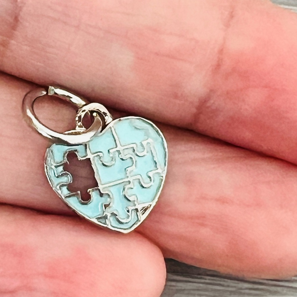 Blue enamel Silver plated Puzzle heart Bracelet charm